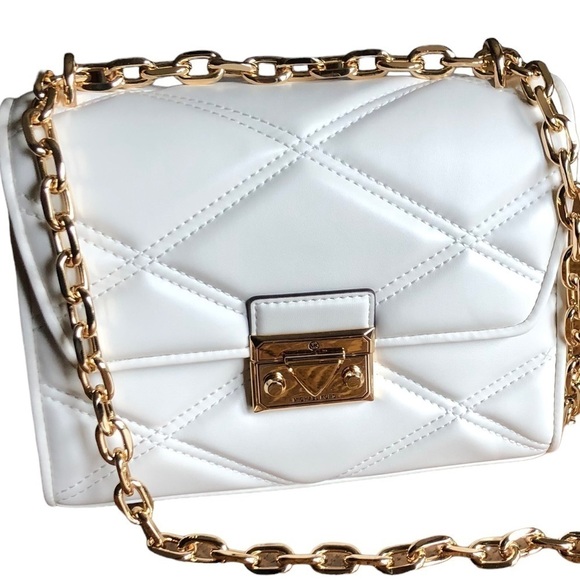 Michael Michael Kors Serena MD Flap Bag Convertible Shoulder Crossbody White - Picture 1 of 15